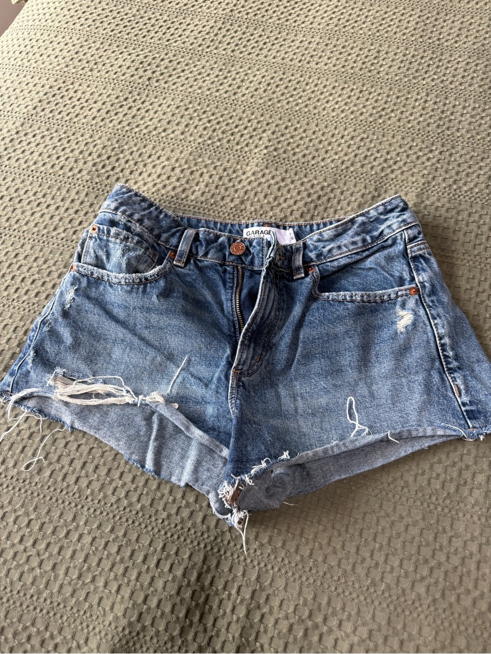 Garage Festival Light Blue Distressed Denim Shorts